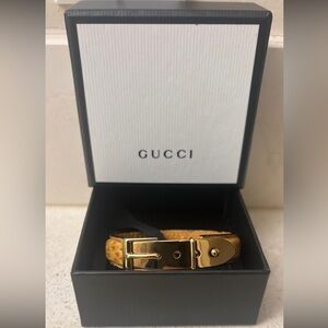 Gucci Authentic Tan Leather Buckle Bangle & Box